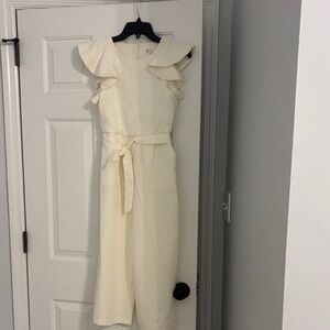 GB Girls Cream elegant pants suit with Ruffle Sleeves